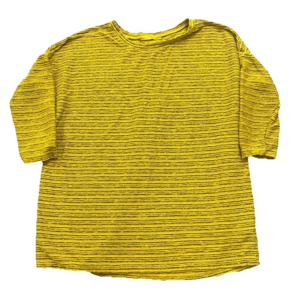 Cut Loose Blouse Top Women Medium Yellow Textured Tight Knit Stripes Boxy Casual
